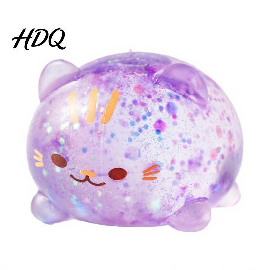 Portable Stress Ball 1/2/3Pcs Mini Cat Squeeze Toy Relief Clear Glitter Kitten Decompression Sugar Sensory Fidget Party Favors Anti-stress