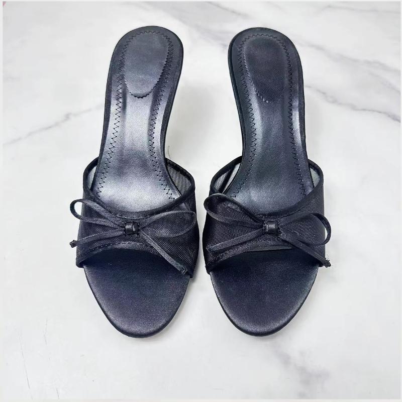 Summer Women's Sandals Bow Decorated Sexy Black Mesh Peep Toe High Heeled  Ladies Party Shoes Elegant Slingback Stilettos