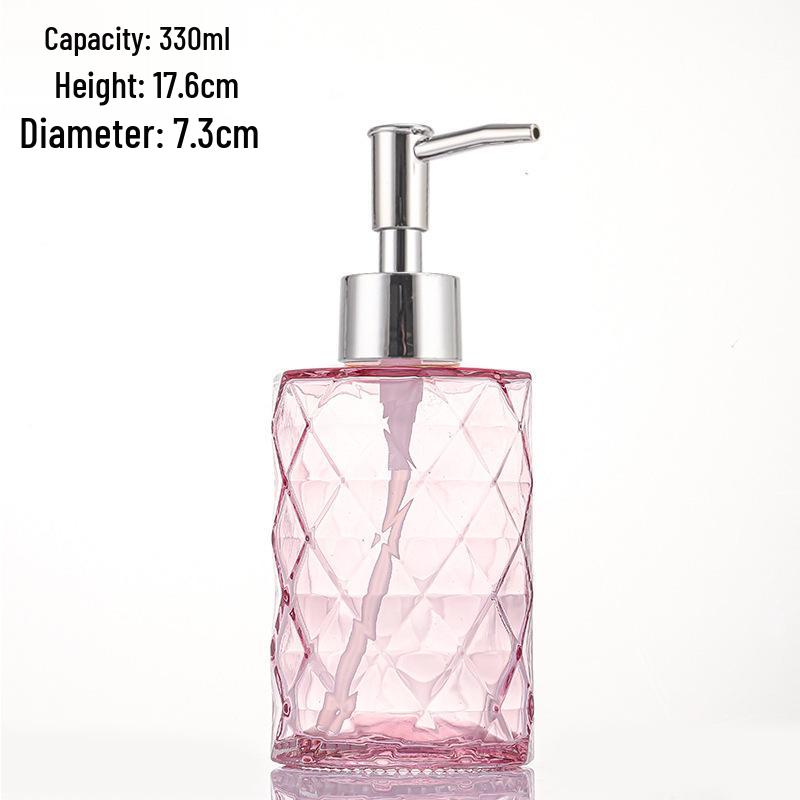 Colored Glass Press-Type Refillable Bottle for Lotion, Hand Soap, Shampoo, or Shower Gel