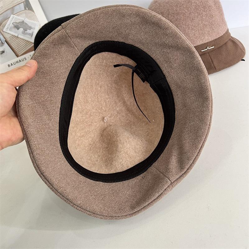 Jesień i zima nowy kapelusz typu bucket damski plisowane rondo wszechstronny mieszanka wełny zimowy ciepły temperament elegancki kapelusz typu basin