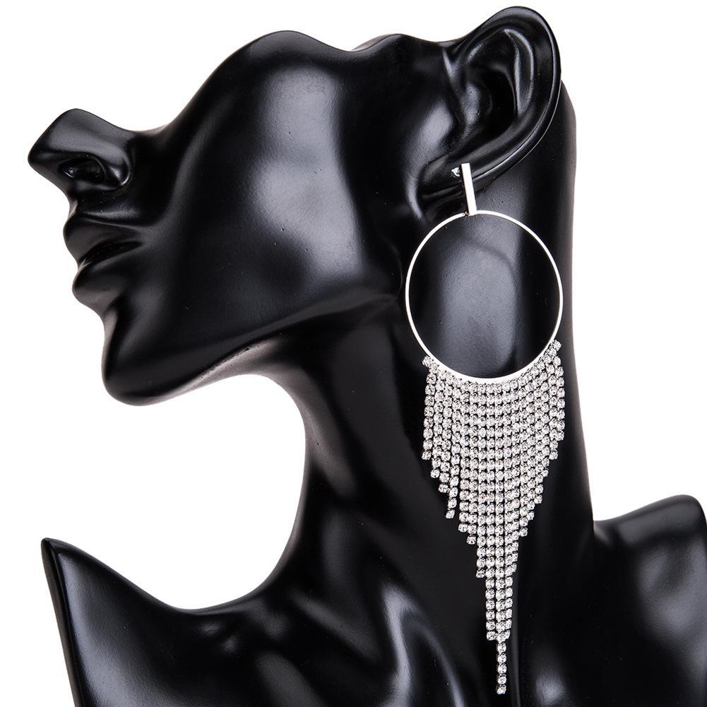 

EH7722 Богемские серьги-кольца с кисточками из бриллиантов для женщин: Европейский и американский модный стиль. серебряный