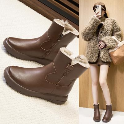 Reine Wolle Schneestiefel Damen Pelz integriert flachsohlig wasserdicht und rutschfest Winter warm kurze Stiefel verdickt Nordost Baumwollschuhe