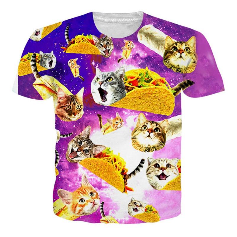 3D Digital bedrucktes Katze Haustier Kurzarm Locker Lässig Herren T-Shirt