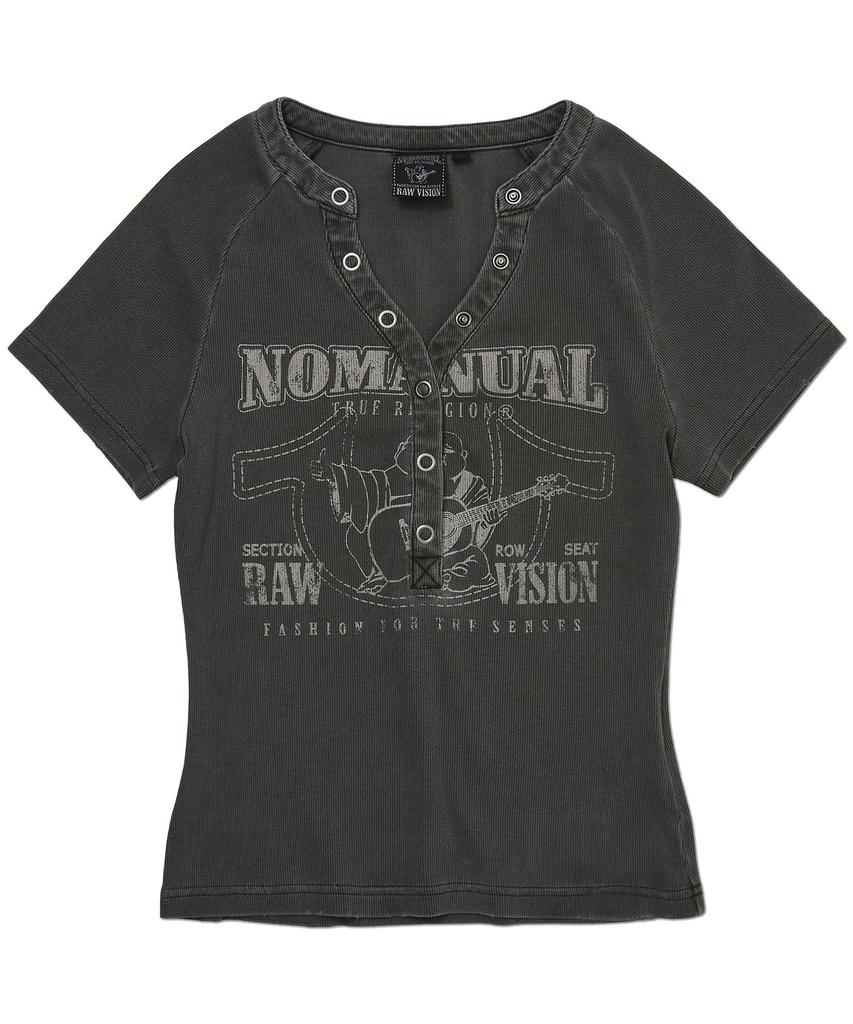 Nomaenyueol No Religion Henley Baby Tee - Washed Charcoal