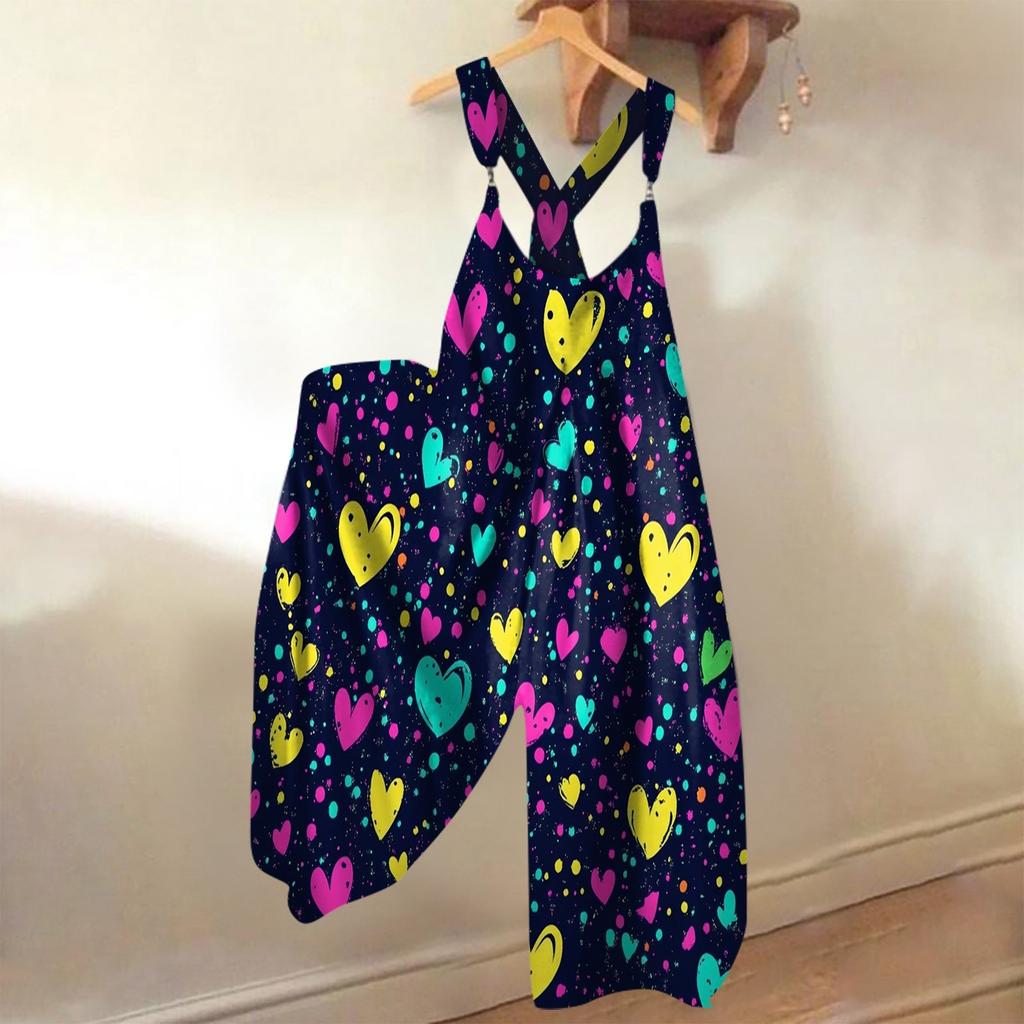 Sommer-Overall für Damen mit Valentinstags-Print im Vintage-Stil (Nicht verstellbarer Riemen)