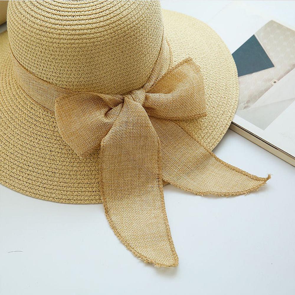 2024 New Summer Sunscreen Hat Bowknot Straw Hat for Women Fashion Wide Brim Sunhat Beach Cap Outdoor Foldable Sweet Breathable
