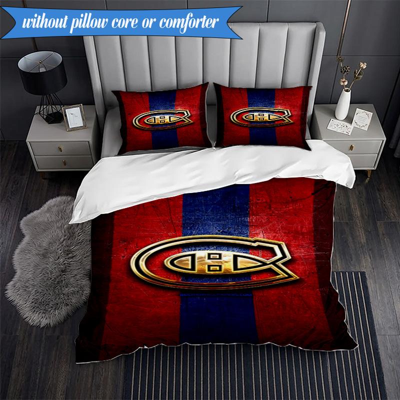 3PCS Canadiens Hockey Team Bedding Set,Including 1pc Duvet Cover And 2pcs Pillowcases Perfect for Bedroom, Dormitory, Fan Christmas Gift
