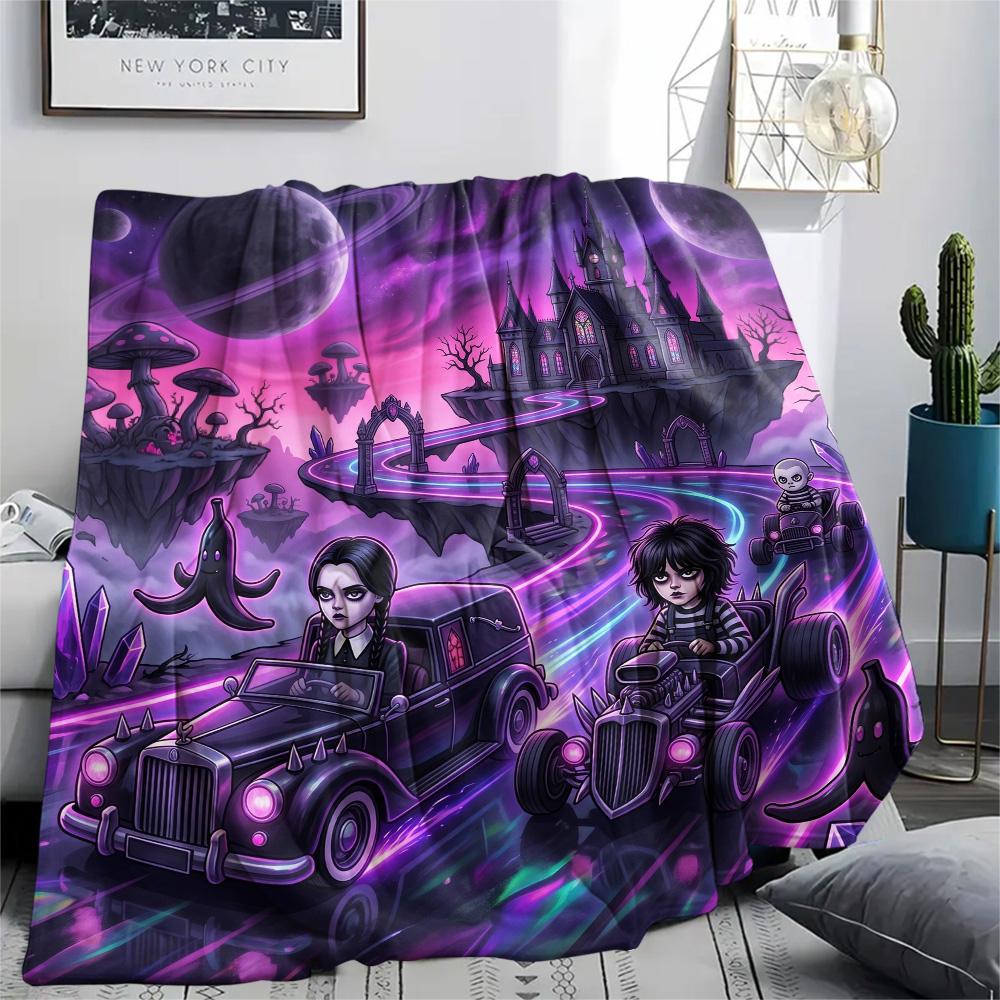 Wednesday Addams Print Flannel Blanket, Ultra Soft High Quality All Seasons Warm Throw, Home Decor Cozy Blanket, Perfect Christmas Gift