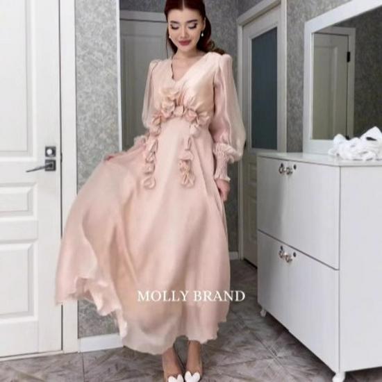 

2025 Autumn V-Neck Waist-Cinching Slimming Long Dress XXL