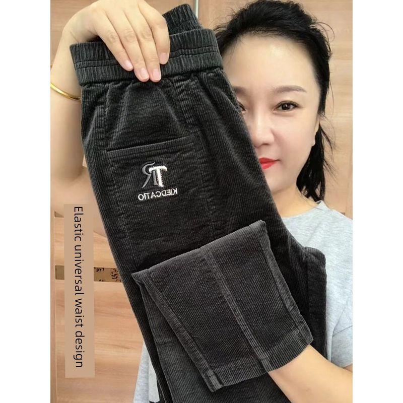 

Autumn Corduroy Casual Straight High Waist Slim Looking Skinny Pants Dark gray 3XL