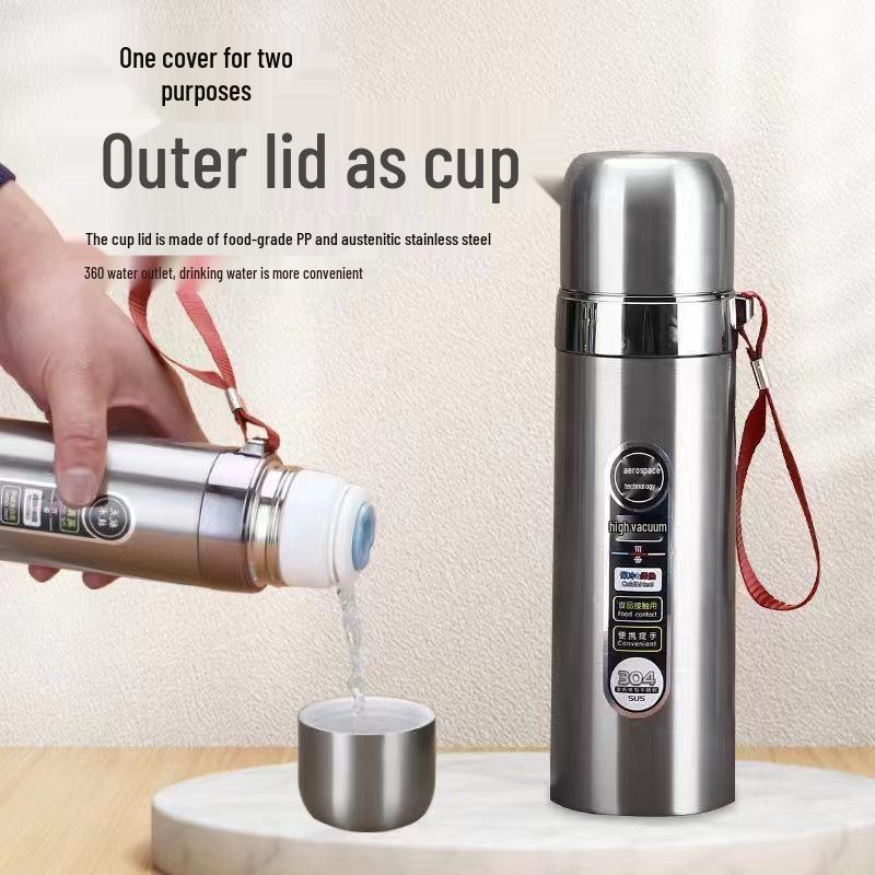 304 Stainless Steel Bullet Thermos 500ml with Lanyard, Insulated Engraved Water Cup for Business or Office Gift