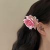 Fermacapelli da Donna Stile Francese Fiore di Rosa Artificiale Decorazione Fermaglio per Capelli Denti Antiscivolo Pinza per Frangia Laterale Accessorio per Capelli per Vacanze e Tempo Libero