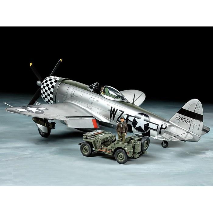 Tamiya Republic P-47D Thunderbolt & 1/4 Ton 4WD Vehicle Set 1/48 Scale Model Kit 25214 230mm Length