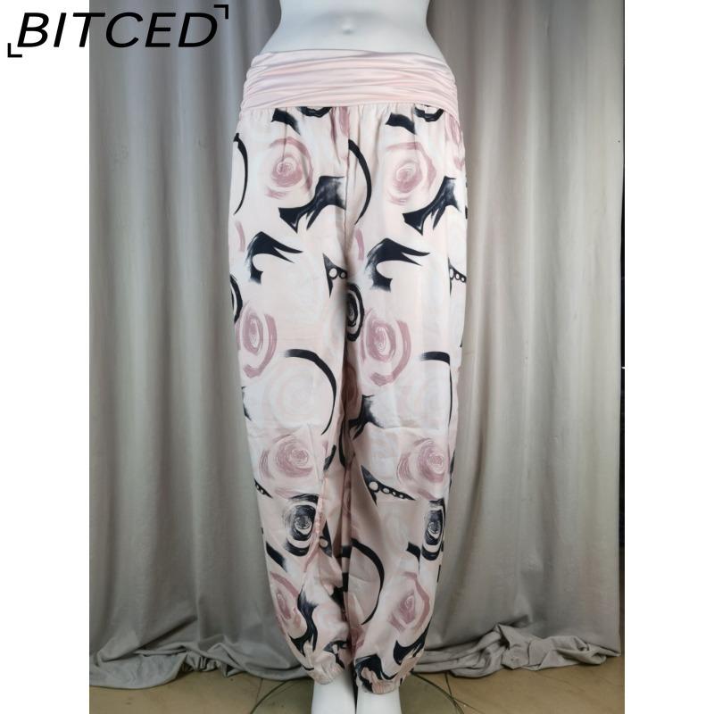 BITCED 15 Color Women Casual Elastic Waist Plus Size Print Long Trousers Straight Loose Long Pants Haren