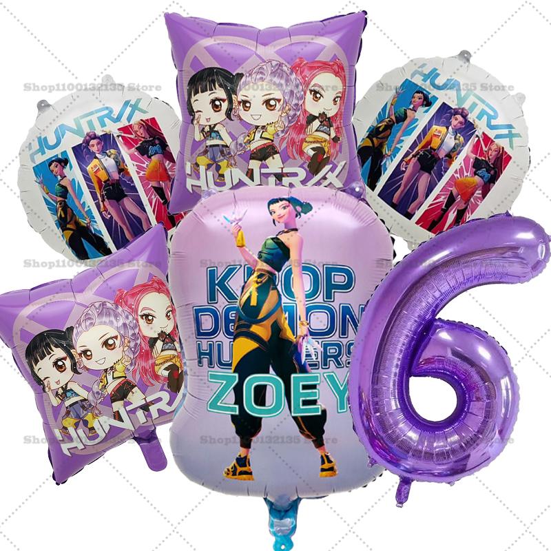 Kpop Demon Hunters Girl Birthday Balloons Decoration RUMI ZOEY MIRA Number Round Balloons Set Party Supplies Baby Shower Gift