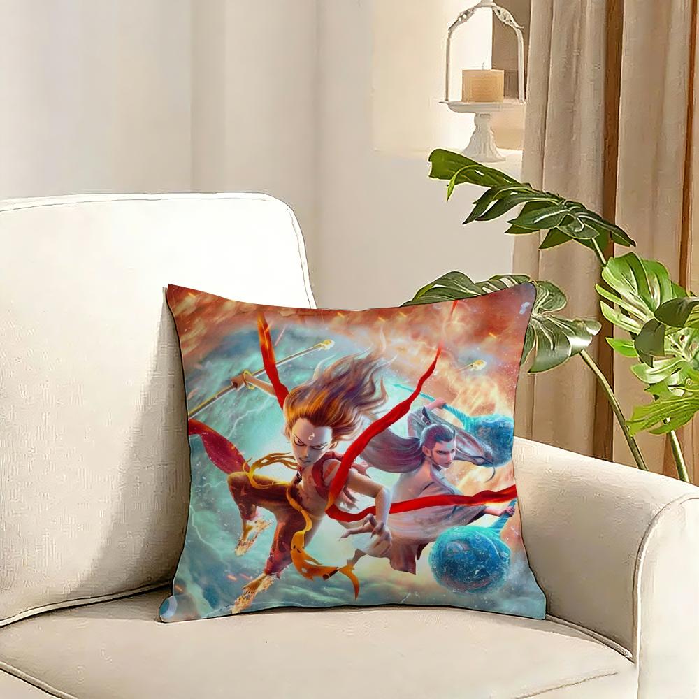 Popular Chinese Mytho Animation Nezha Cushion Cover Reversible Plush Pillow Cover Soft Fluffy Home Decor for Sofa Bedroom