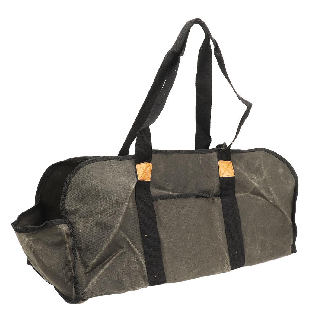 Log Carrier Waxed Canvas Dark Green Waterproof Large Capacity Reinforced Handles Foldable Anti Slip Firewood Bag for