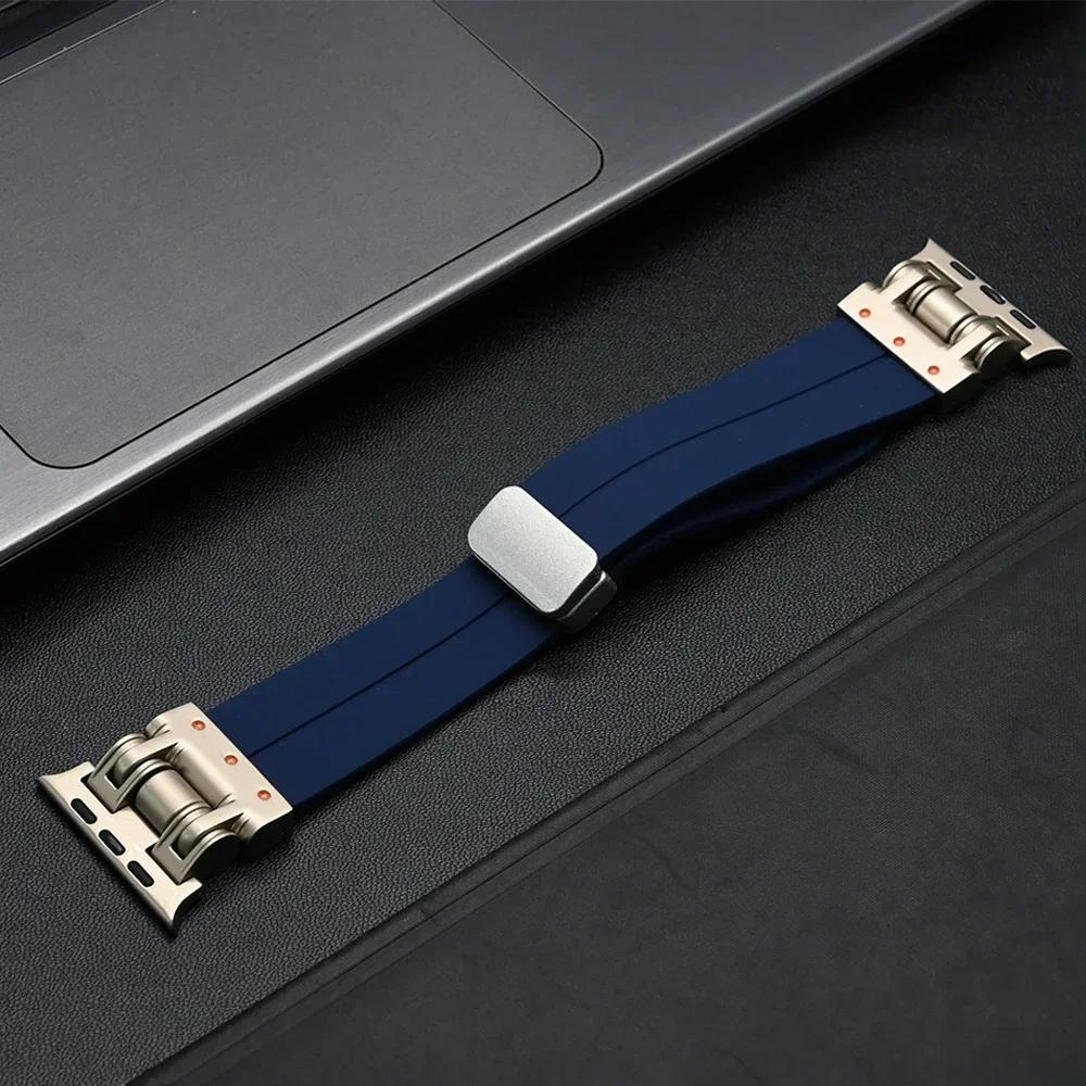 Magnetisches Silikonarmband für Apple Watch Ultra 3 2 49mm 9 8 7 45mm Schlaufen Armband Strap für iWatch Serie 11 10 46mm 6 5 4 Se 44mm 44mm 45mm 46mm 49mm black