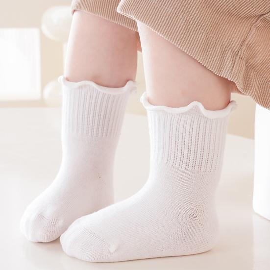 1 Pair Baby Girls Scallop Top Socks Spring Autumn Mid-Calf Princess Socks Sweat-absorbent Cute Cotton Socks for Toddlers