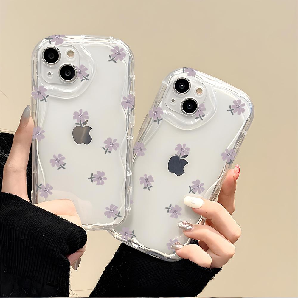 TK hot-selling simple purple small floral iPhone15Promax summer mobile phone case girls high-value protective case
