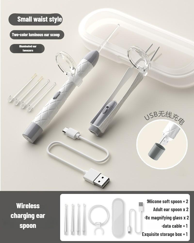 LED Ear Wax Removal Tool Kit USB Rechargeable Stainless Steel Soft Silicone Tips Portable Storage Box For Home Daily Cleaning