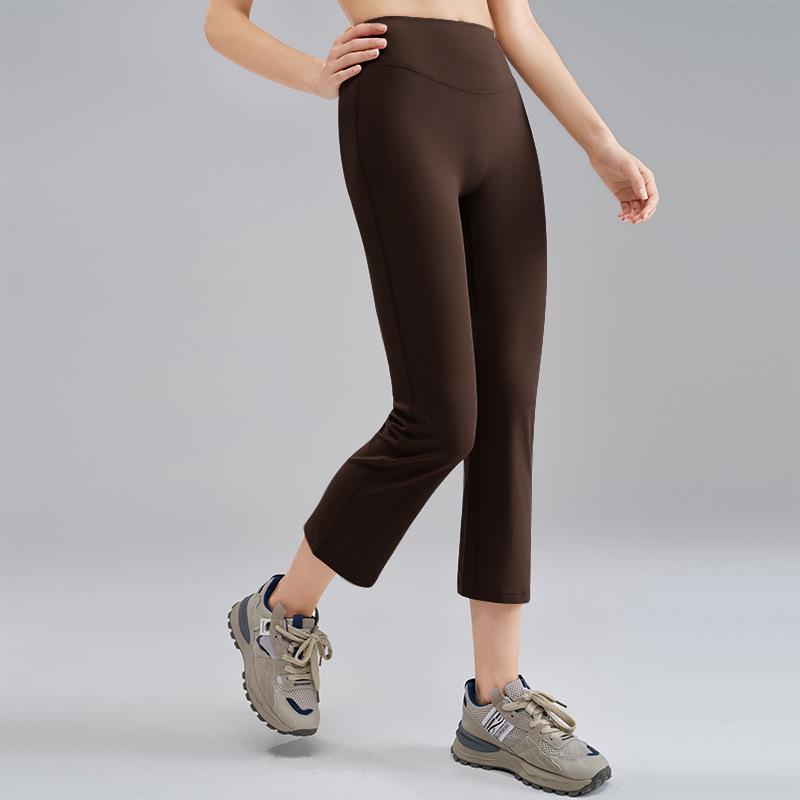 High-Waist Nude Yoga Flared Pants - Women's Summer Elastic Bodycon with Peach Hip Shaping