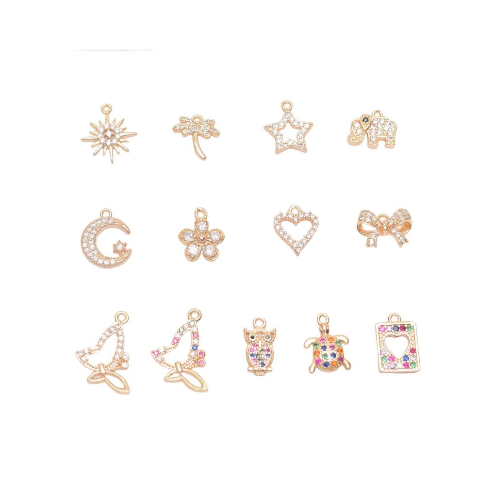 10pcs 14K Gold Bag Color Retention Micro-Inlay Pendant Bow Pendant Heart-Shaped Diy Handmade Bracelet Necklace Jewelry Moon Pendant