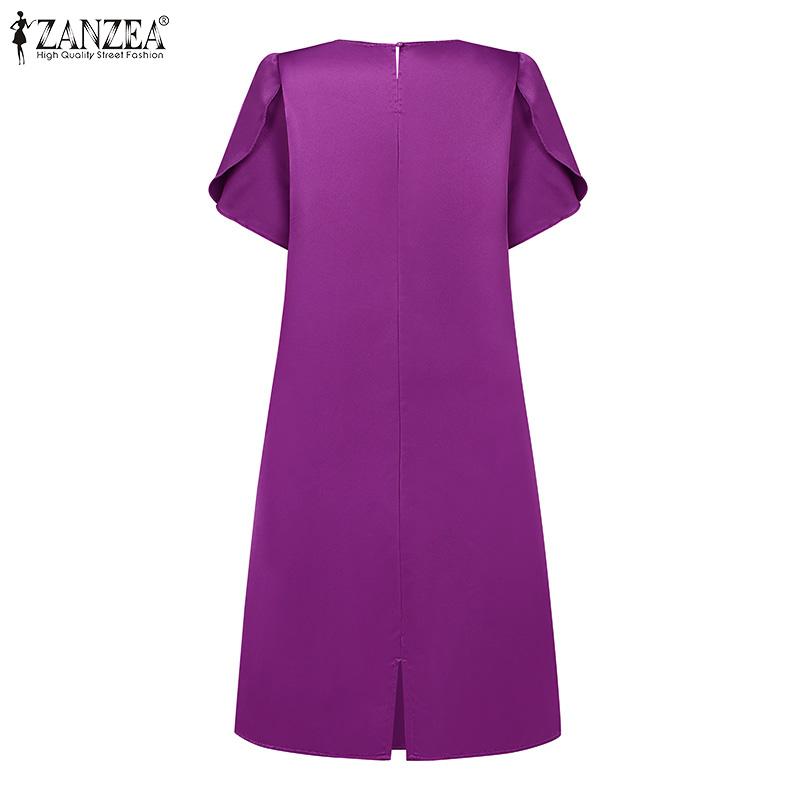 ZANZEA Kvinners avslappet sommerkjole med rund hals og korte ermer