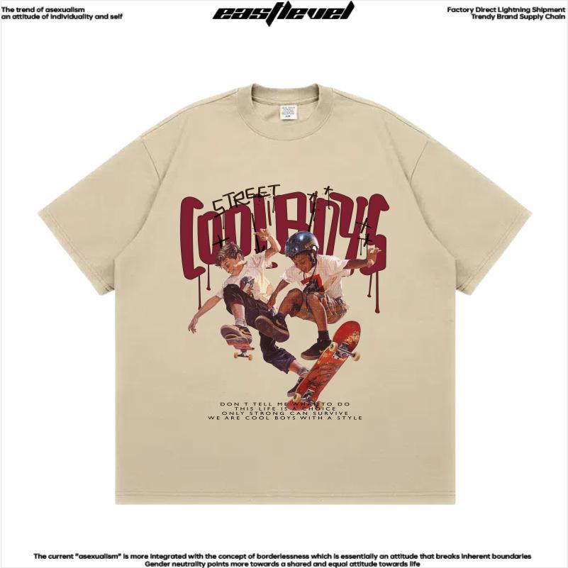 

National Tide Street Skateboard Print Oversized Cotton Couple T-Shirt XXXL хаки