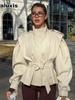 Boutique Design Aesthetic Autumn & Winter Loose Fit Slimming Belted Long Sleeve Stand Collar Commute Versatile Windbreaker Jacket