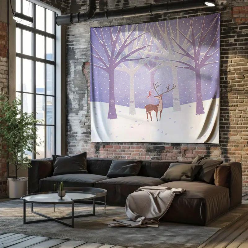 Deer Forest Tapestry Woodland Wall Hanging Nature Landscape Home Decor Bohemian Room Aesthetic Gift Vintage Cottagecore Tapestry