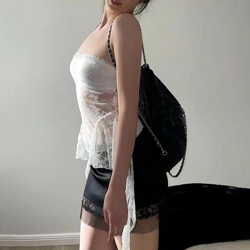 2025 Women's Sexy Lace Hollow-out Backless Fashion Ribbon Crop Top - Slim Fit Bustier Outerwear for Women
