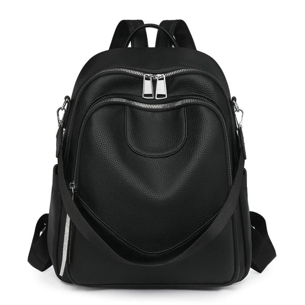 Sac à dos simple couleur unie pour femme grande capacité urbain polyvalent sac de travail texture PU fonctionnel sac à bandoulière décontracté