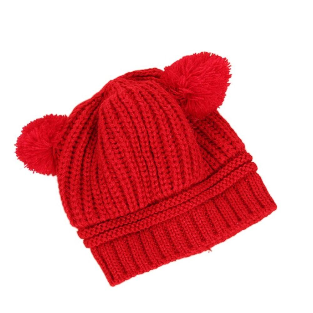 

Cute Pompom Kids Snowcap Ear Protection Baby Beanie Cap Korean Baby Knitted Hat Boys Girls красный
