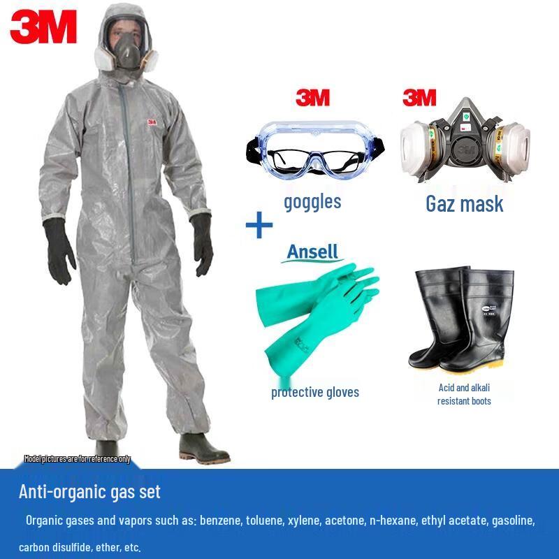 HANDUNYOU Chemical Protective Suit with 3M Half-Face Mask Set
