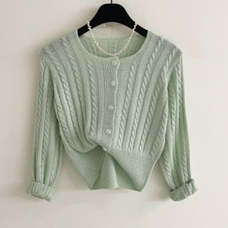 Honey J Women Puzzle Boucle Cable Knit Cardigan Square Neck  5 Colors 