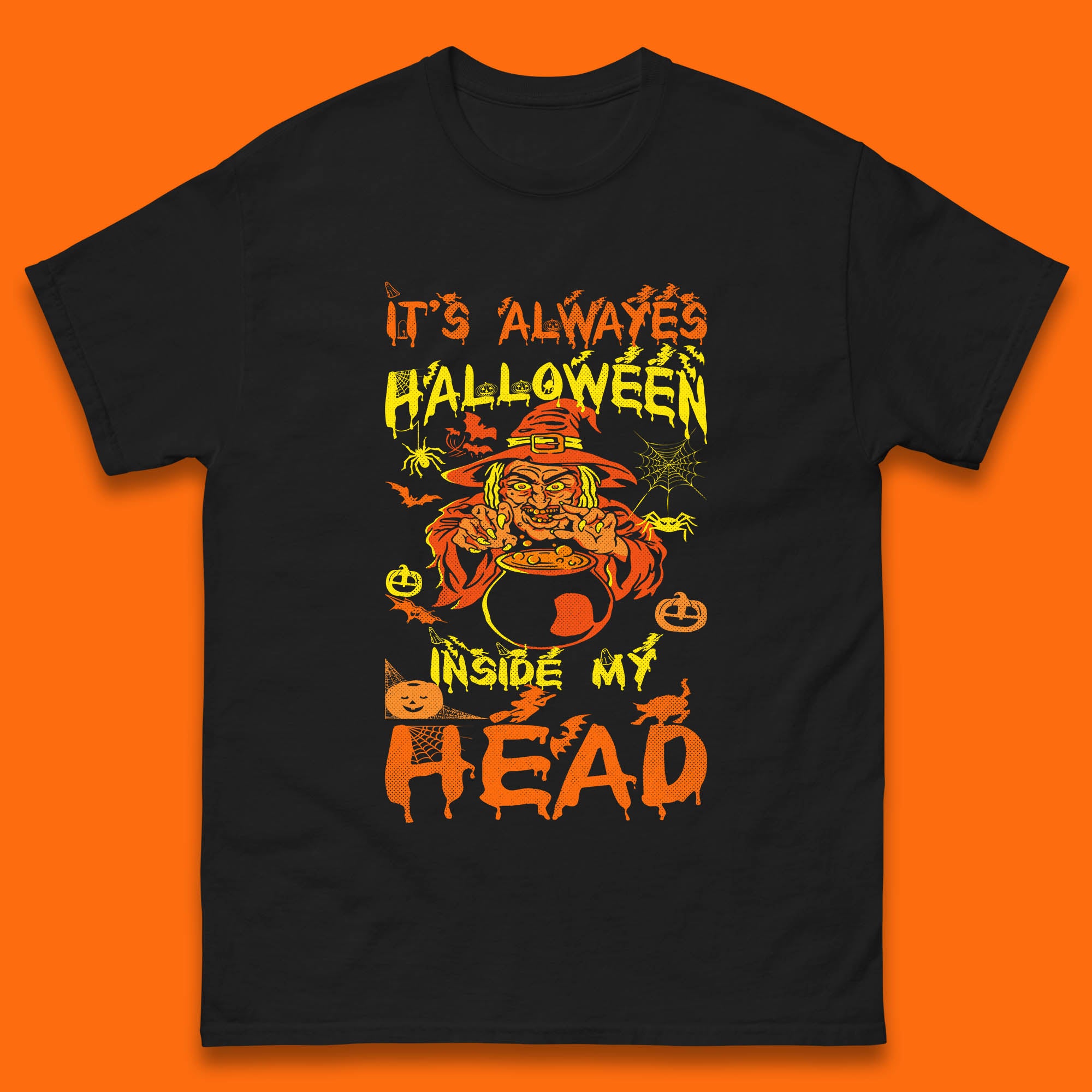 It s Always Halloween Inside My Head Witch Cooking A Magic Potion In The Cauldron (Stew Pot) Halloween Mens Tee Top M
