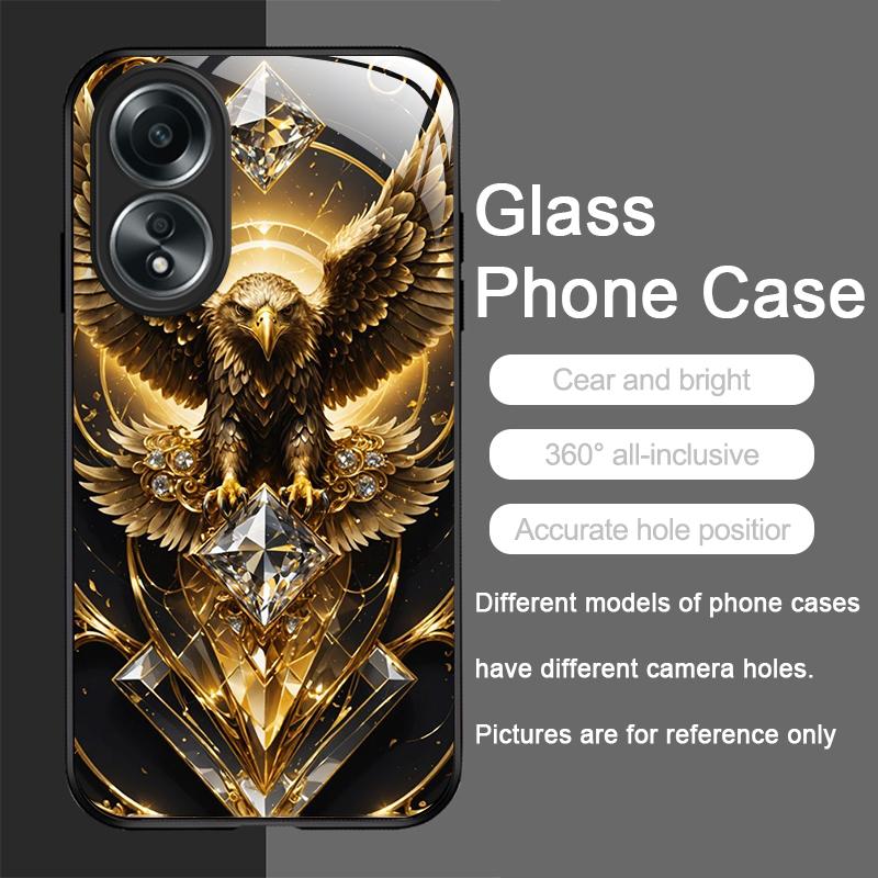 Stylish Eagle Golden Diamond Pattern Tempered Glass Phone Case for OPPO Realme 13 Pro Plus 12 11 10 9i C55 X7 GT Neo 2 3T Cover