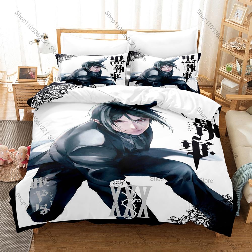 Black Butler Kuroshitsuji Bedding Set 3 Piece Duvet Cover Set Sebastian Ciel Cartoon Bed Linen for Kids Adults Bedroom