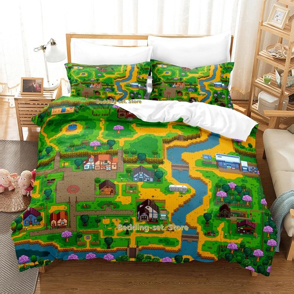 Stardew Valley Bedding Set Single Twin Full Queen King Size Bed Set Adult Kid Bedroom Duvetcover Sets Game Bed Sheet Set