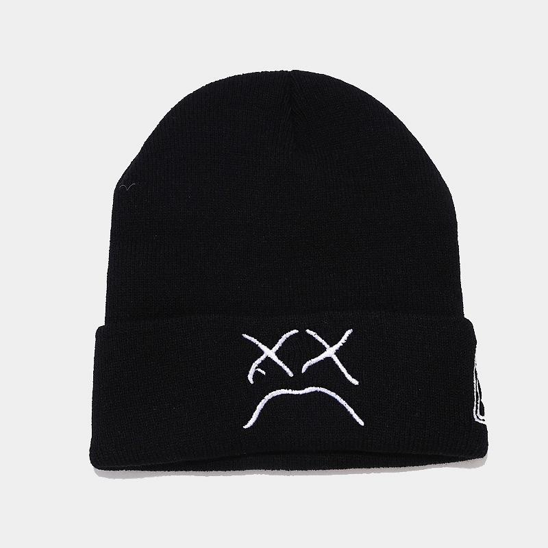 New Autumn and Winter Knitted Hats for Men and Women, Crying Face Embroidered Woolen Hats, Outdoor Youth Warm Pullover Cold Hats