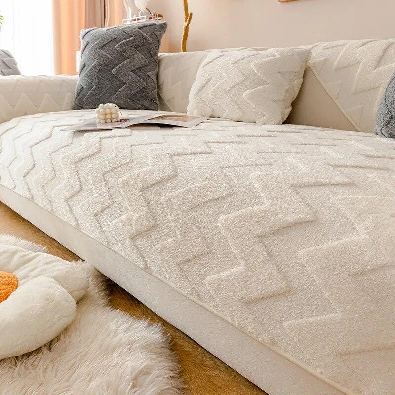 Solid Plush Sofa Cover Winter Thickened Sofa Cushion Cream Style Anti Slip Dust Multi-color Optional Comfortable Towel Cloth