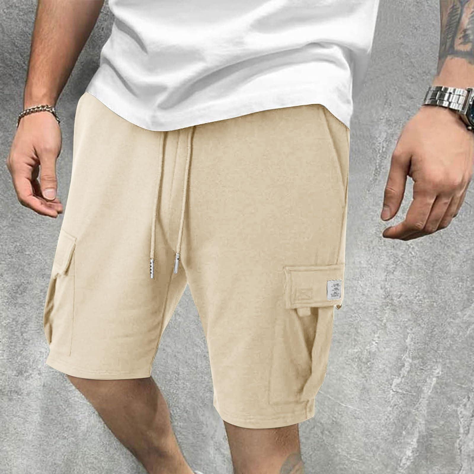 

Мужские однотонные спортивные штаны со шнуровкой, мужские шорты, повседневные брюки XL бежевый