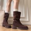 Autumn Winter Suede Woman Western Ankle Boots Comfort Slip On Shoes Female Vintage Thick Heel Short Booties  De Muje