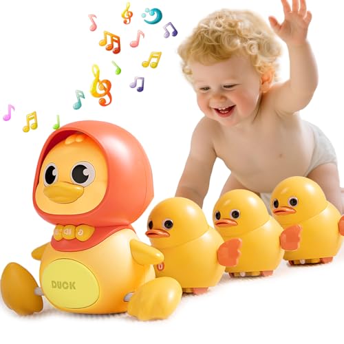 JUYEE Toy Set of 4 Ducklings, Mother and Ducklings, Educational Toy, Birthday Gift for 3-Year-Old Boys and Girls, Popular Baby Shower Gift, Music, Lig