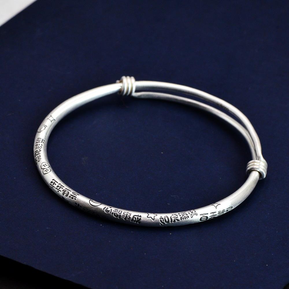 

Zuyin 999 китайский стиль благословение пожелания пуш-пул браслет для женщин чистое серебро ретро простой браслет меньшинства в этническом стиле Adjustable size