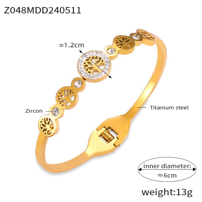 Retro Titanium Steel Demon Eye Bracelet with Diamond Inlay - Creative Tree of Life Design for Women