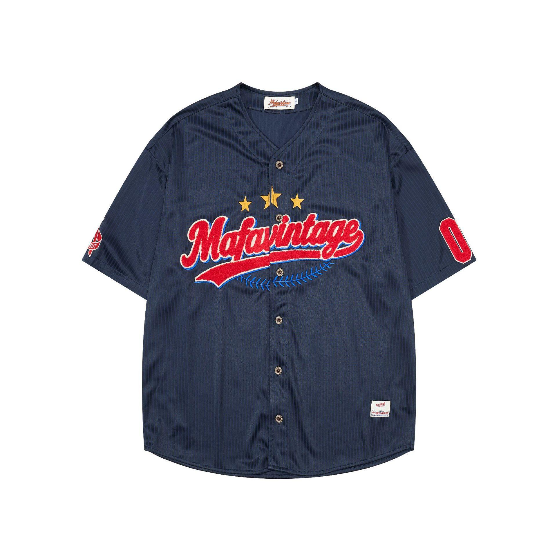 Summer Shirt Campus Style American Vintage Embroidered Baseball Shirt ins Tide Striped Shirt M
