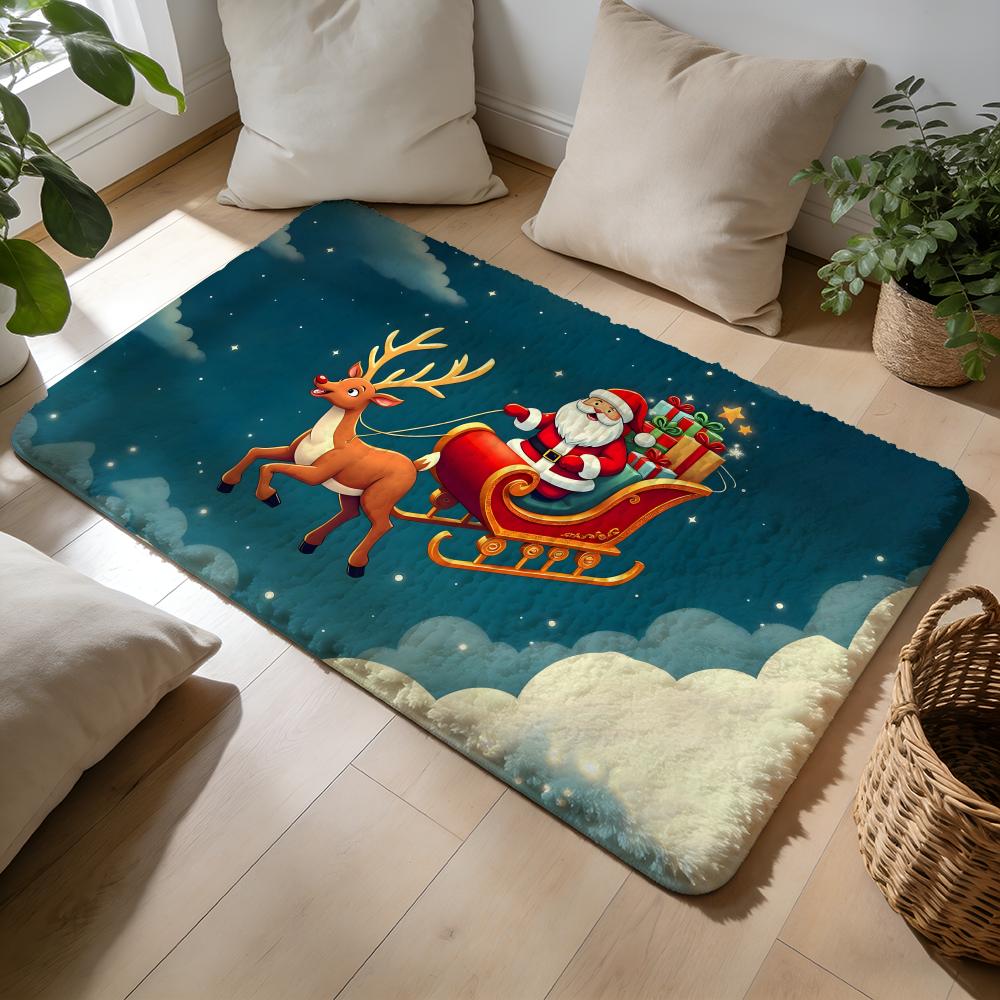 Santa Claus Floor Mat Soft Flannel Absorbent Mat Non-Slip Rug Home Bedroom Bathroom