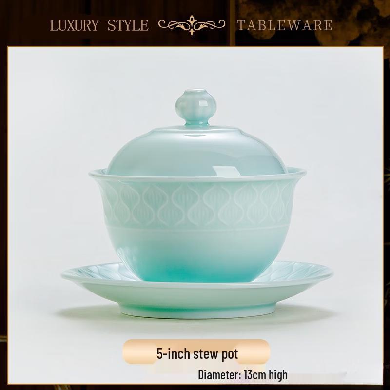 Yipan Celadon Relief Underglaze 5-inch Cartoon Stew Pot